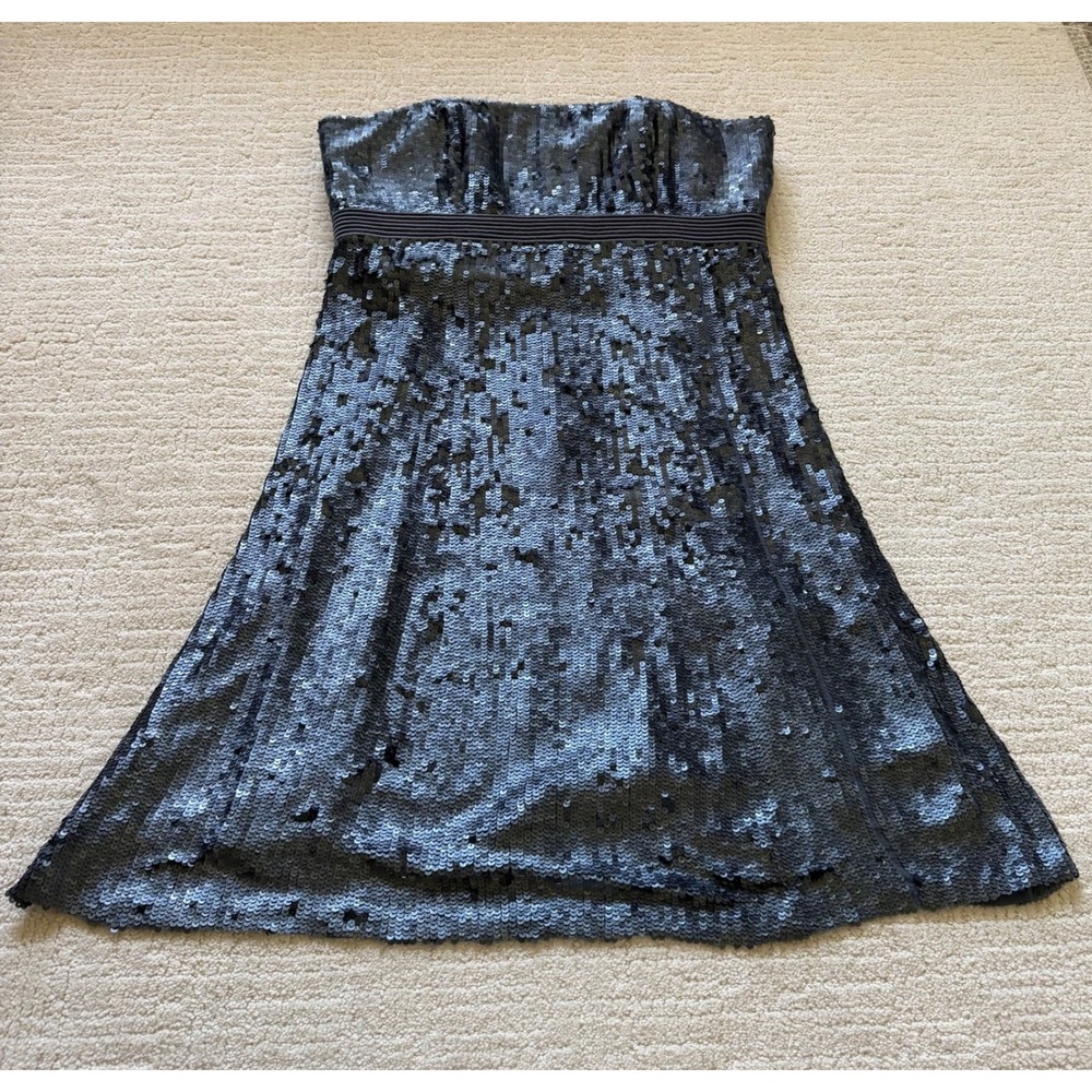Badgley Mischka Silk Sequined Strapless Mini Dress Navy Blue 14 Glam Eve FLAW
